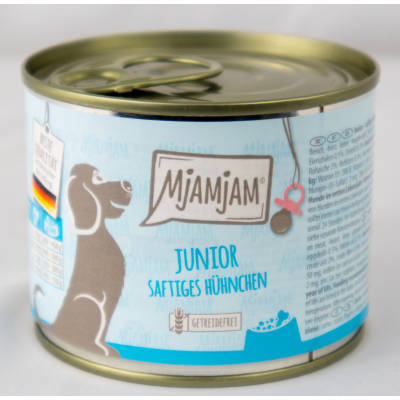 Junior" dog food - 200g tin of succulent chicken with egg