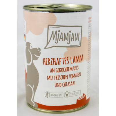 Lamb &amp; rice" dog food - 400g tin of savoury lamb on cooked rice with fresh tomatoes