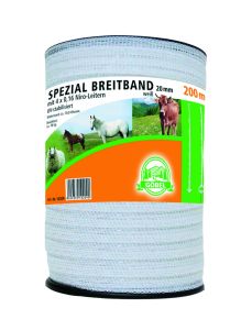 Pasture fence 200 m x 2 cm, white, head 4 x 0,20 + 2 x 0.30 mm Niro
