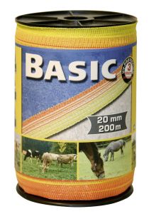 Pasture fence tape 200 m x 20 mm, yellow/orange wire 4 x 0.16 Niro euro