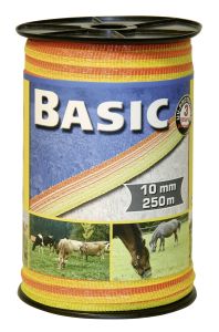 Pasture fence tape 250 m x 10 mm, yellow/orange wire 4 x 0.16 Niro euro