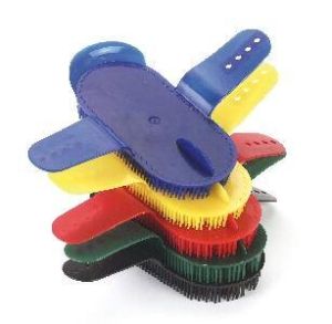 Colours assorted needle Curry comb, plastic, adjustable hand strap,