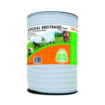 Pasture fence 200 m x 2 cm, white, head 4 x 0,20 + 2 x 0.30 mm Niro