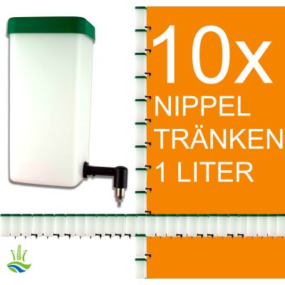 10x Nippeltränke mit Klappdeckel 1 Liter - weiß