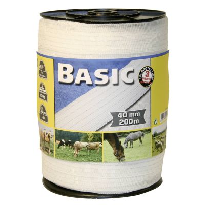 Pasture fence 200 m x 40 mm, white, head 8 x 0.16 Niro euro