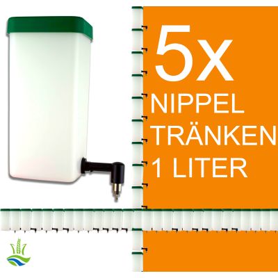 5x Nippeltränke mit Klappdeckel 1 Liter - weiß
