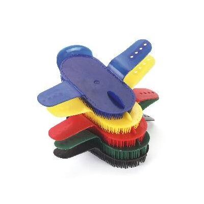 Colours assorted needle Curry comb, plastic, adjustable hand strap,