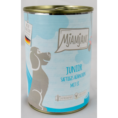 Junior" dog food - 400g tin of succulent chicken with egg
