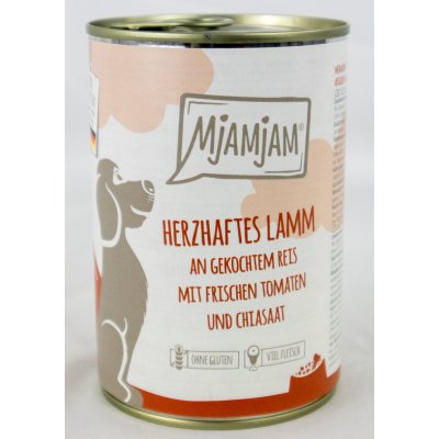 Lamb &amp; rice" dog food - 400g tin of savoury lamb on cooked rice with fresh tomatoes