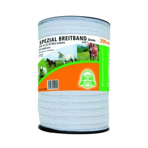 Pasture fence 200 m x 2 cm, white, head 4 x 0,20 + 2 x 0.30 mm Niro